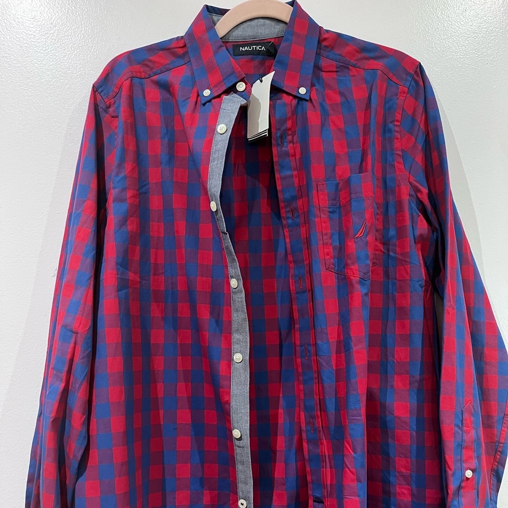 Nautica plaid shirts color red and blue size S